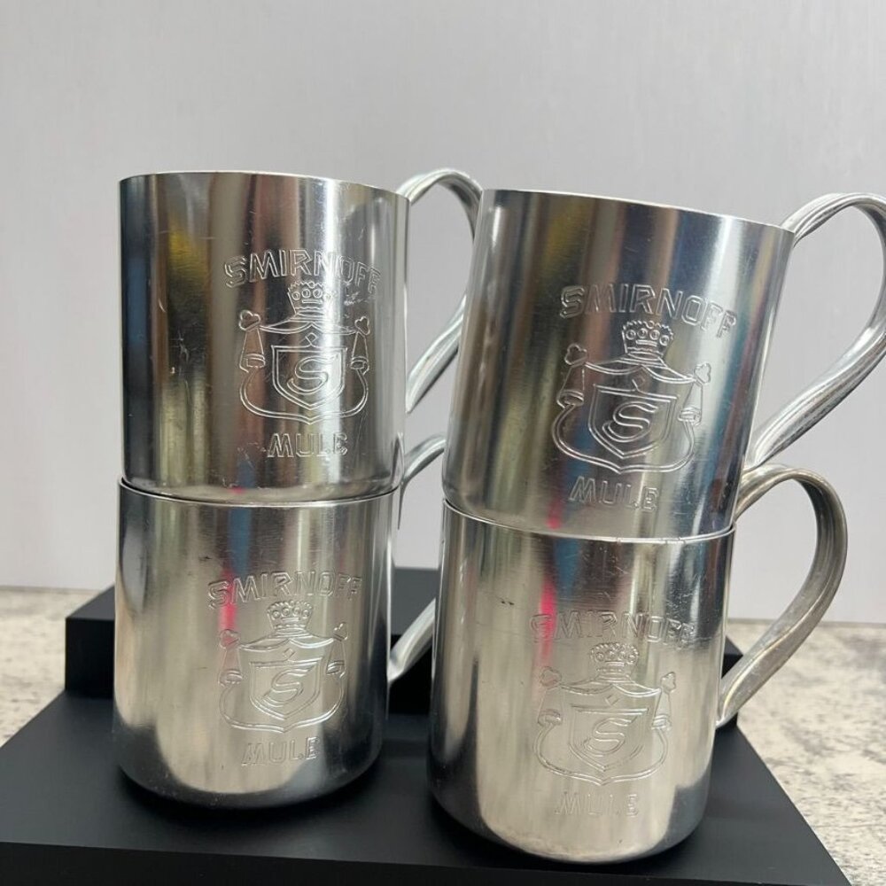 Smirnoff Moscow Mule Vintage Aluminum and Copper Metal x4 Mugs